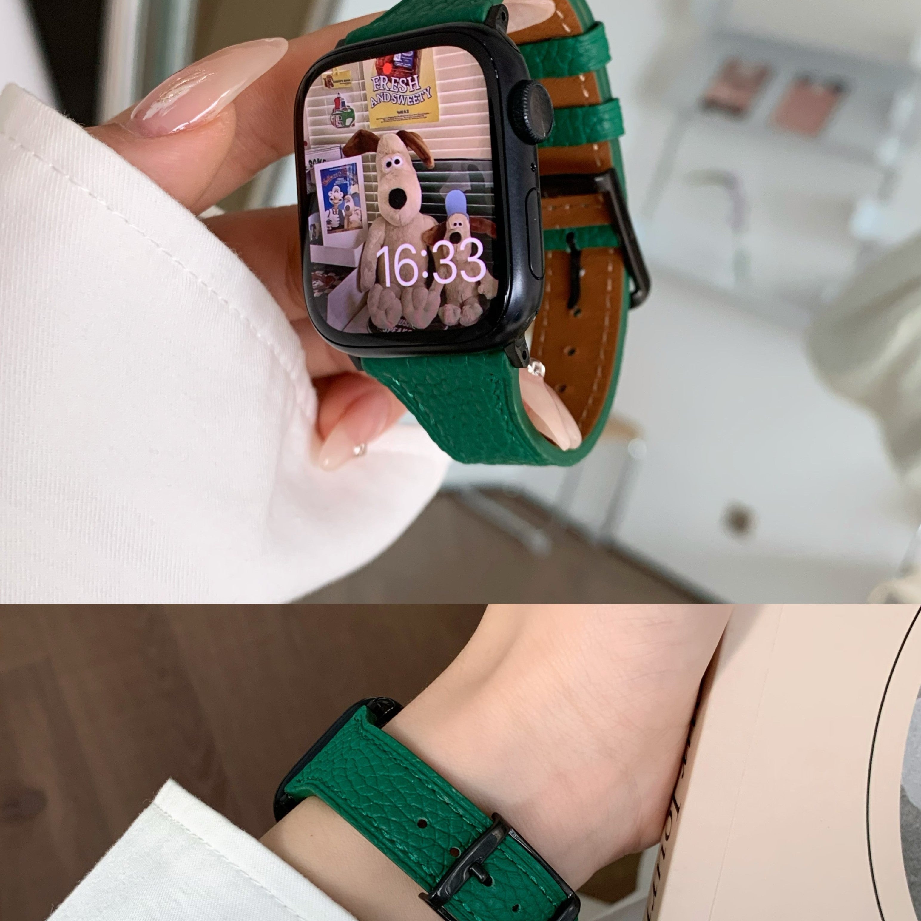 Square Buckle Lychee Leather Strap Watch