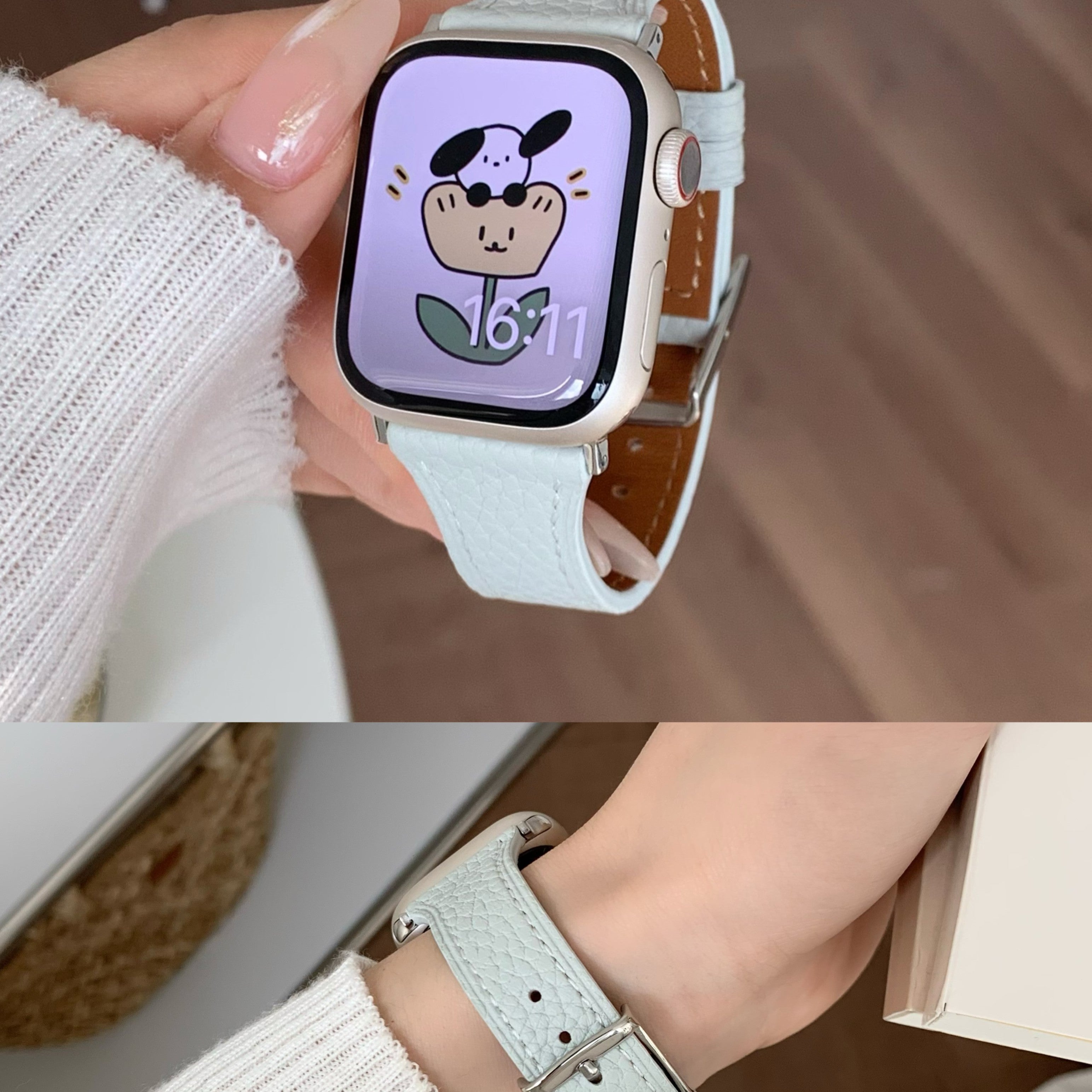 Square Buckle Lychee Leather Strap Watch