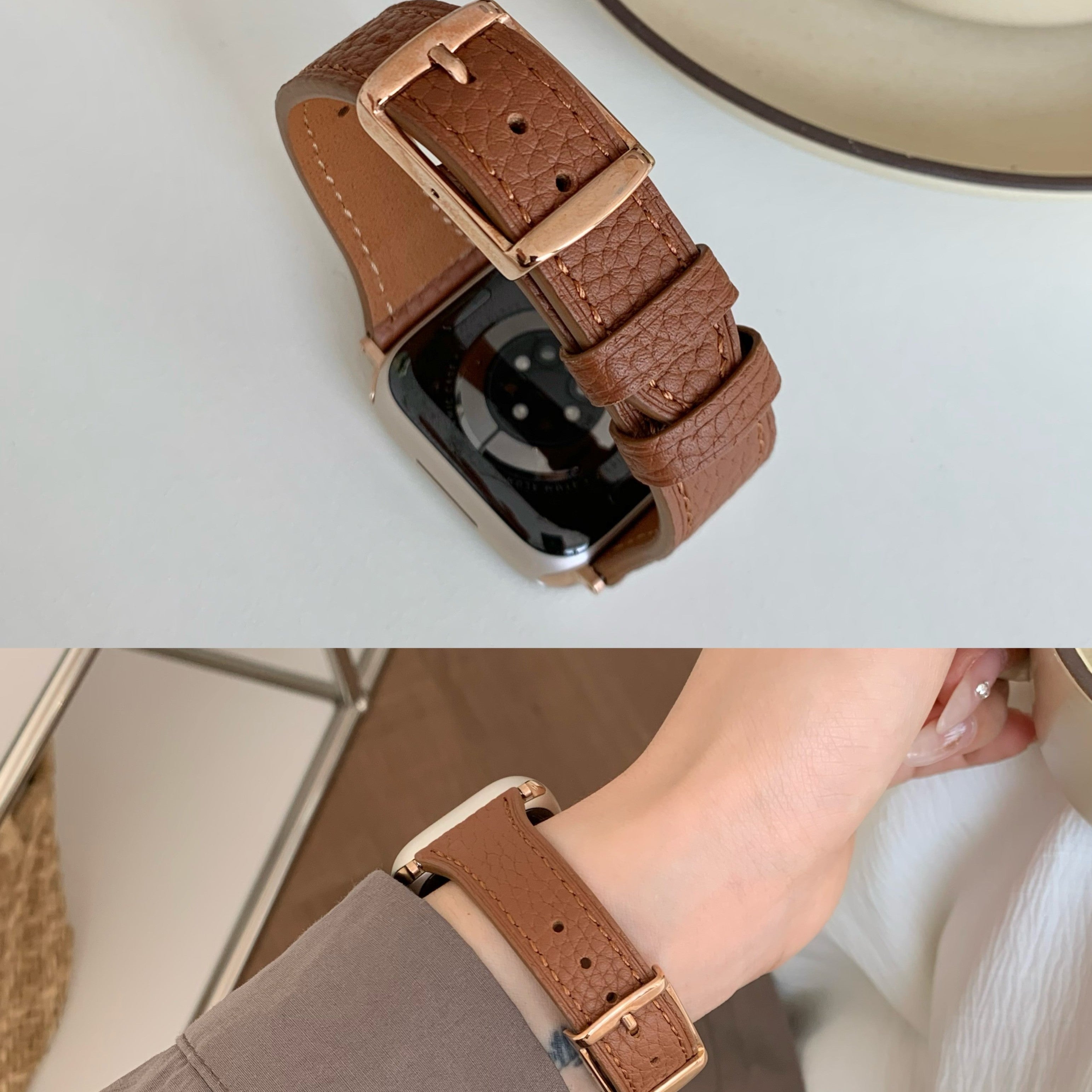 Square Buckle Lychee Leather Strap Watch