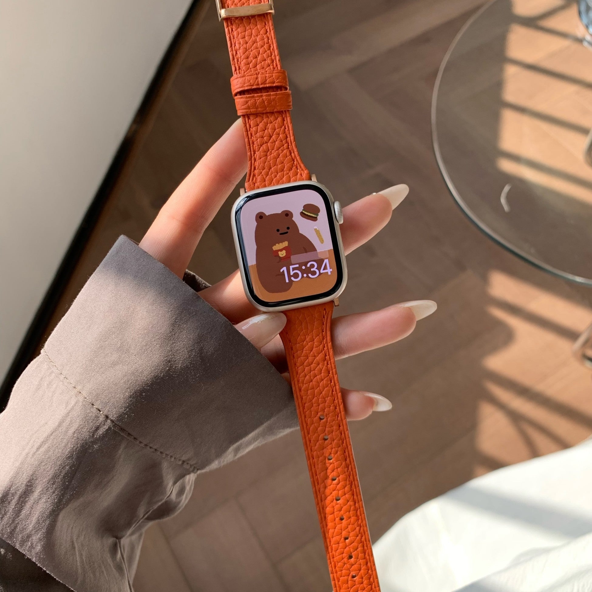 Square Buckle Lychee Leather Strap Watch