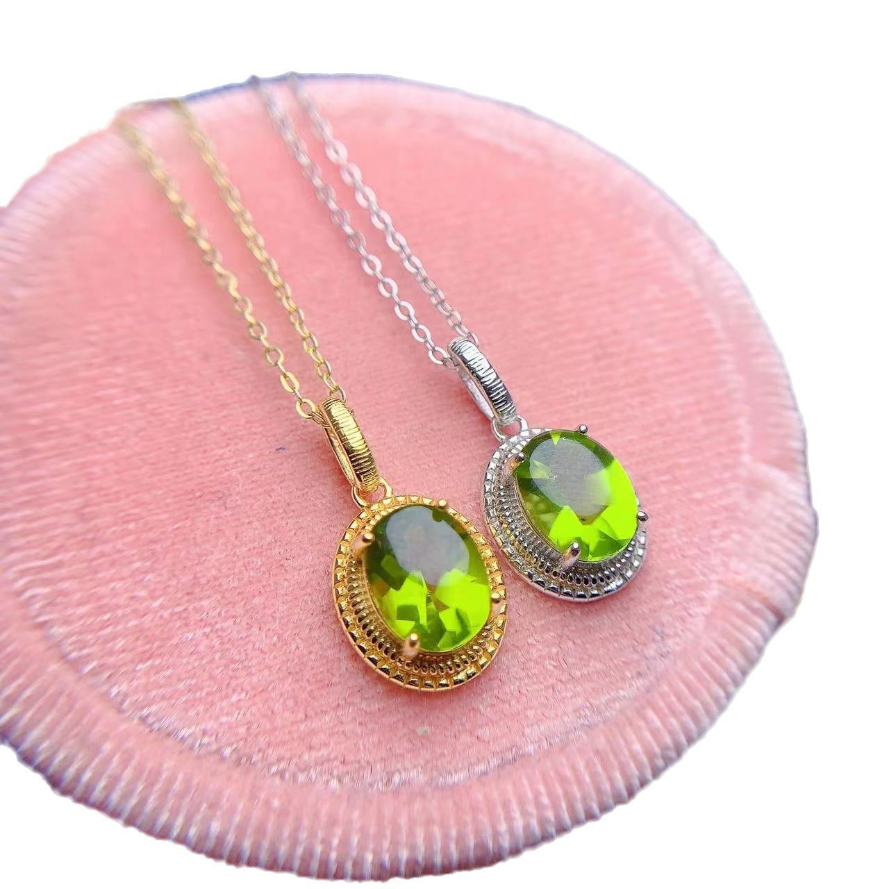Inlaid Plain Olivine Pendant Necklace